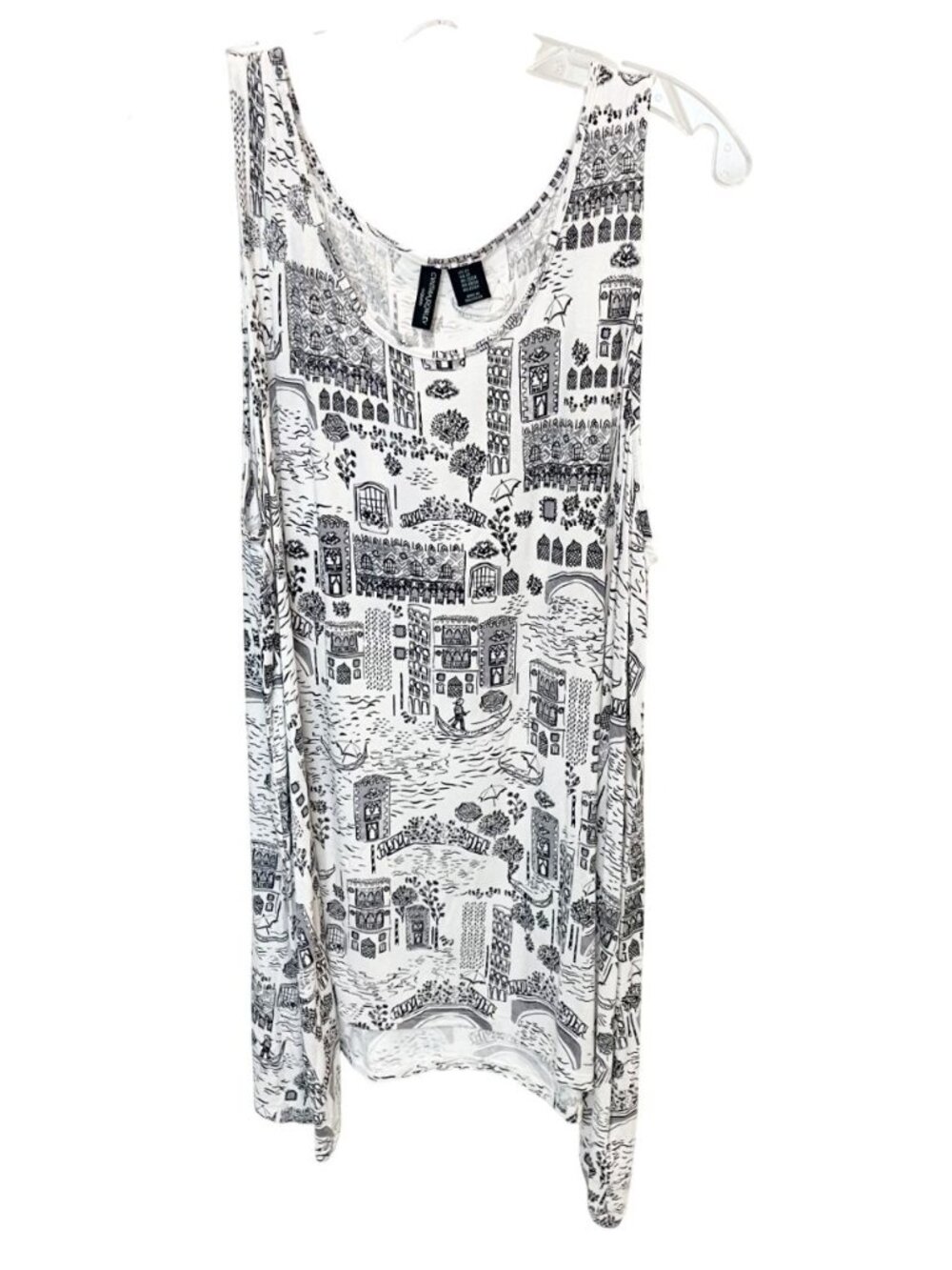 Cynthia Rowley Black White Artsy Tropical Euro Summer Print Asymmetrical Tank 2X